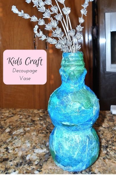 Kid's Craft: Decoupage Vase. A recycled bottle, some tissue paper and glue is all that's needed to make this lovely little vase. Mother's Day craft