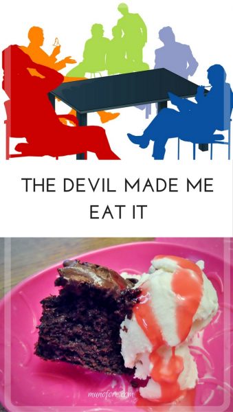 The Devil Made Me Do It... tale of the devil and his minions trying to make a woman give into the temptation of chocolate cake. fitness. funny. humor