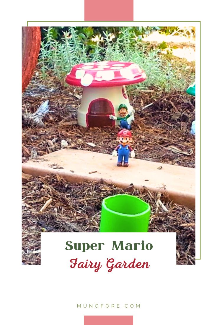 Homemade Fairy Garden with Toad house with Mario and Luigi figures