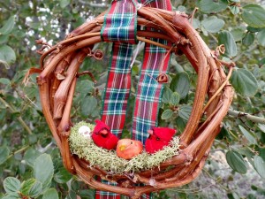 Bird Family Grapevine Wreath Christmas Ornament