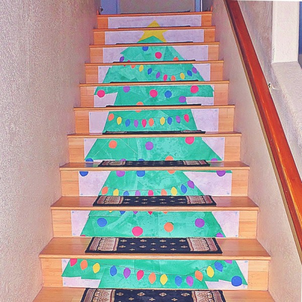 Christmas Tree Stair Raiser Decoration - decorate your stair risers for the holiday with this easy to customize idea.