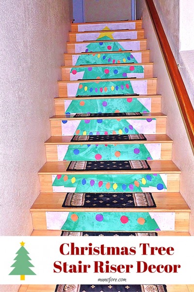 Christmas Tree Stair Raiser Decoration - decorate your stair risers for the holiday with this easy to customize idea.