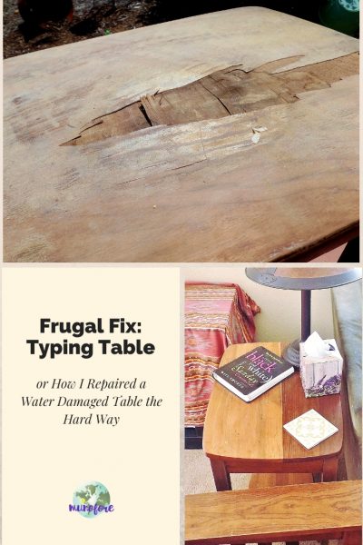 collage of waterstained table repair