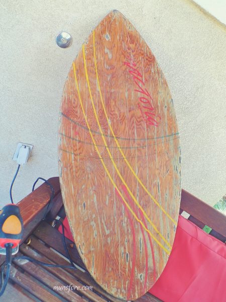 Fun Garden Sign - repurpose an old skim board into a whimsical garden sign. Garden Art. Upcycle. DIY.