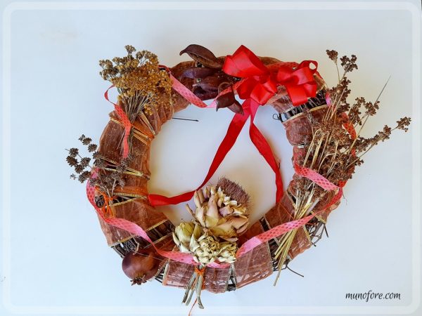 Autumn's Beauty Wreath: Using seed pods and dried flowers and fruit to create a fall door wreath. Autumn Door Wreath. California Native Plants.