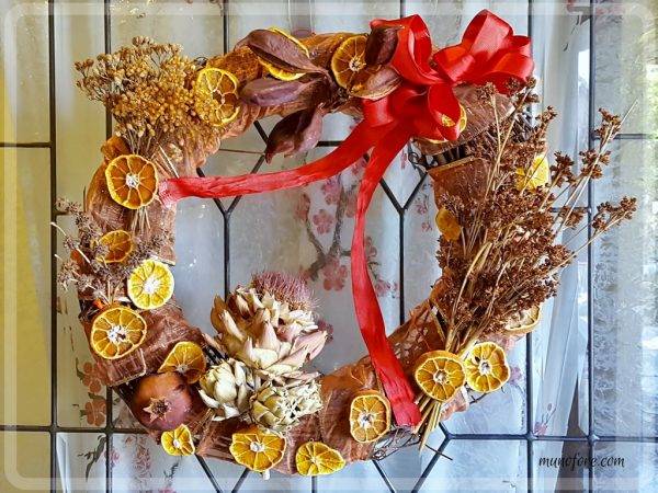 Autumn's Beauty Wreath: Using seed pods and dried flowers and fruit to create a fall door wreath. Autumn Door Wreath. California Native Plants.