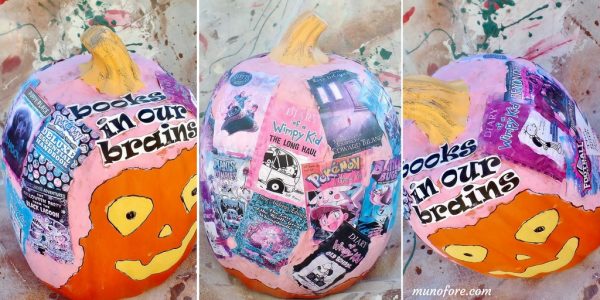 book themed decoupage pumpkin
