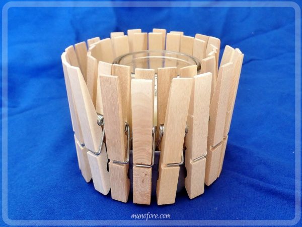 Easy Craft: Candle Holder for All Seasons: candle holder made with clothes pins that can be redecorated every season. kids craft