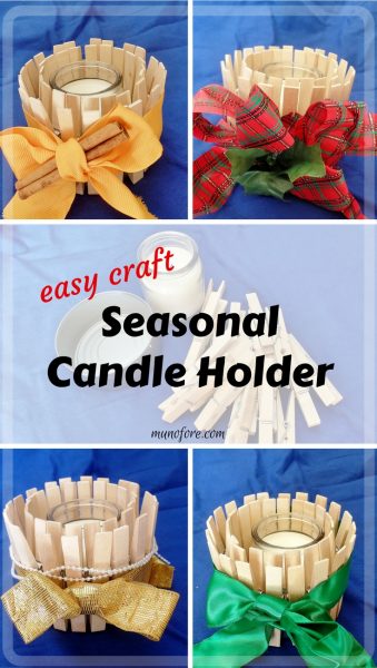 Easy Craft: Candle Holder for All Seasons: candle holder made with clothes pins that can be redecorated every season. kids craft