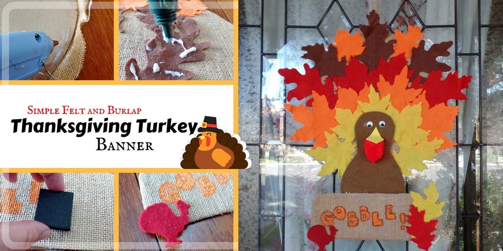 Simple Thanksgiving Turkey Banner - made with burlap and felt leaves. Thanksgiving door decoration. Turkey wreath.
