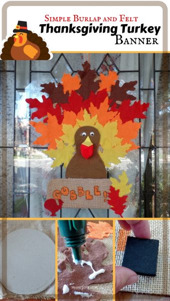 Simple Thanksgiving Turkey Banner - made with burlap and felt leaves. Thanksgiving door decoration. Turkey wreath.