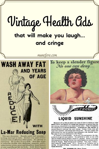 Vintage print health ads with audacious medical claims: Dr. Pepper, 7-UP, Le-Mar Reducing Soap, Blatz Beer, Lucky Strike and more.