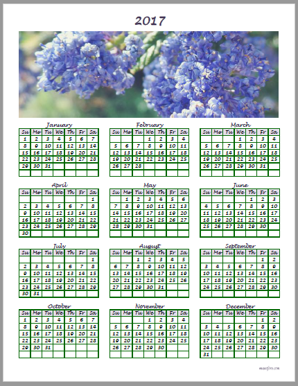 2017 lilac calendar (ceanothus, California lilac)