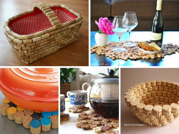 20 Creative and Useful Cork Crafts for Your Kitchen including magnets, coasters, backsplash, baseboards and a chandelier. 