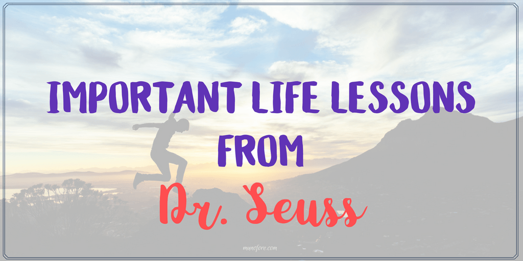 person jumping silhouetted by sunset with text Important life lessons from Dr. Seuss
