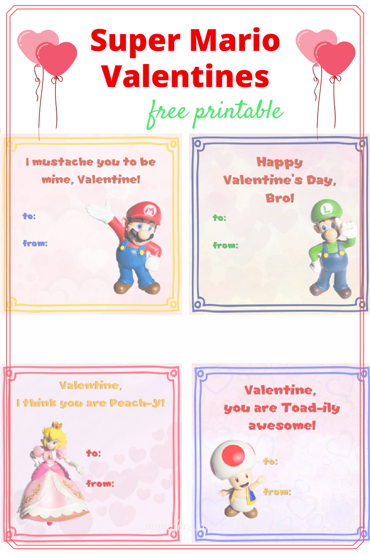 Free printable Super Mario Valentines for your Mario lover to share with his (or her) classmates on Valentine's Day.

kids valentines | printable valentines | kids crafts