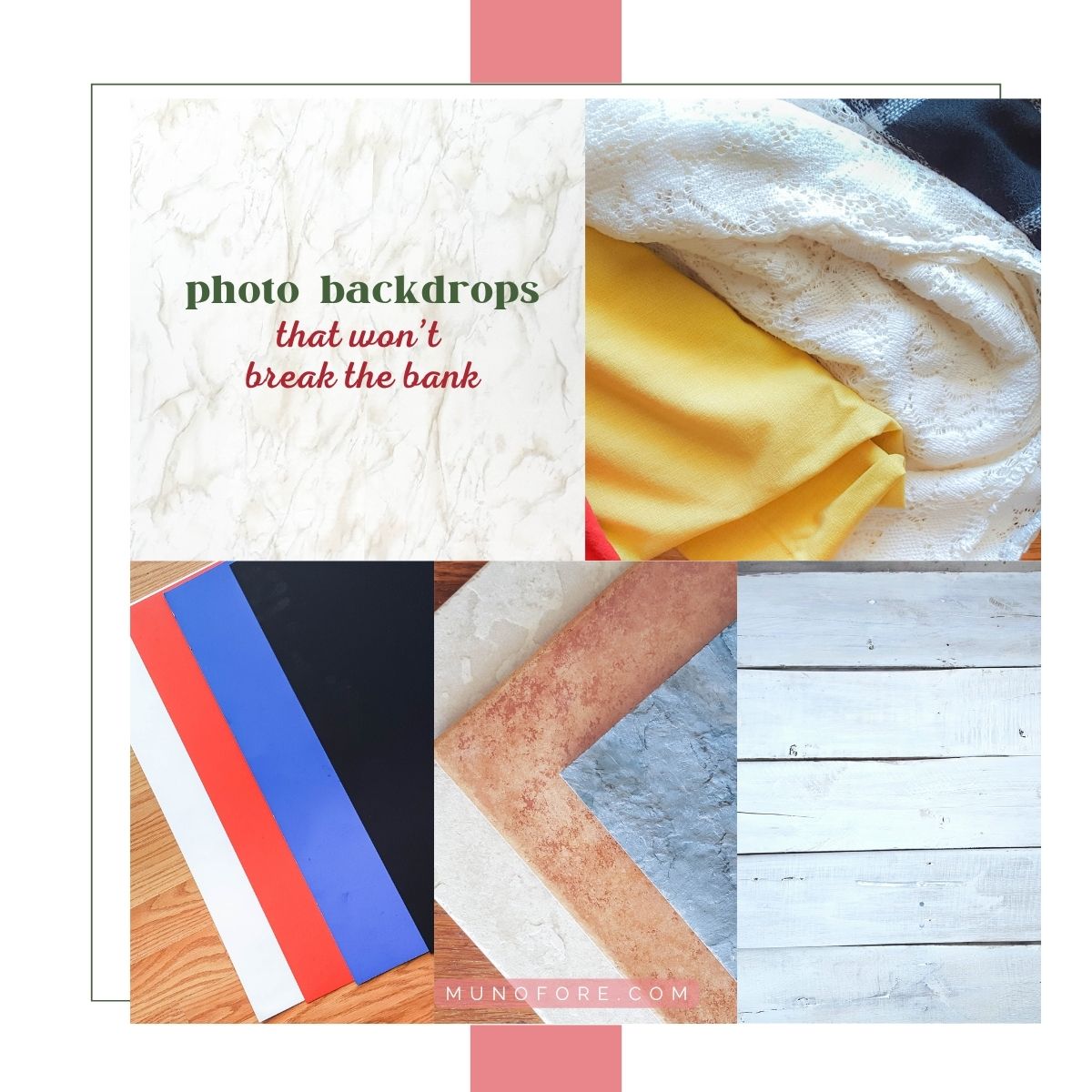 collage of inexpensive photo backdrops with text overlay