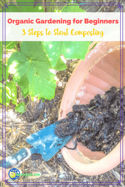 Trowel applying compost to a grape vine.