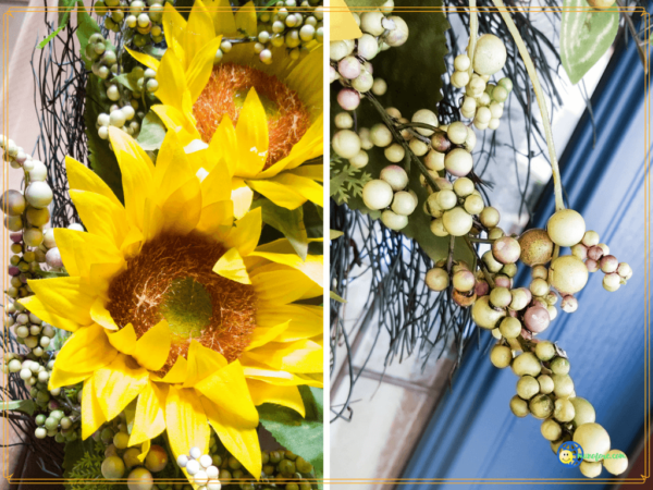 close up of sunflower wreath