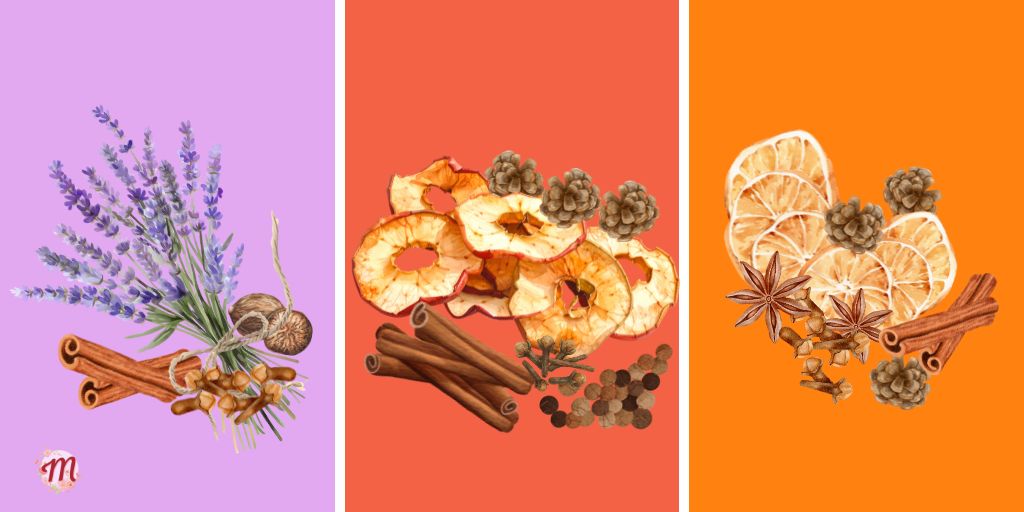 collage of autumn potpourri blends