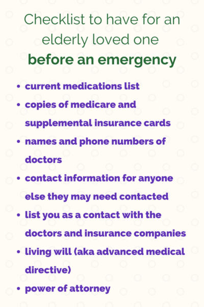 checklist for elderly to have before an emergency
