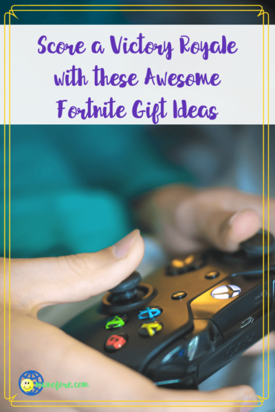 hands holding a video game controller with text overlay "Score a Victory Royale with these awesome Fortnite gift ideas"