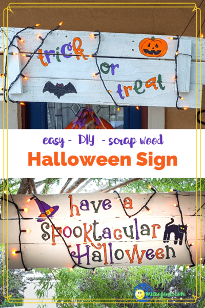 collage of front and back of a two sided Halloween sign