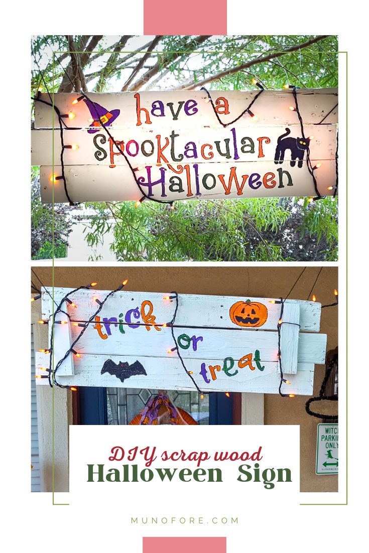 collage of front and back of a two sided Halloween sign