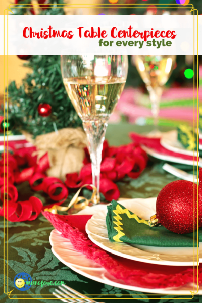 christmas dinner table with text "Christmas Centerpieces for every style"