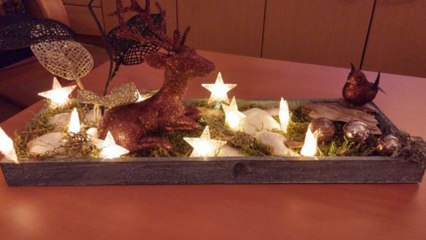 wooden tray Christmas table centerpiece