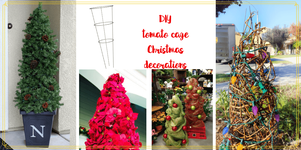collage of tomato cage Christmas trees