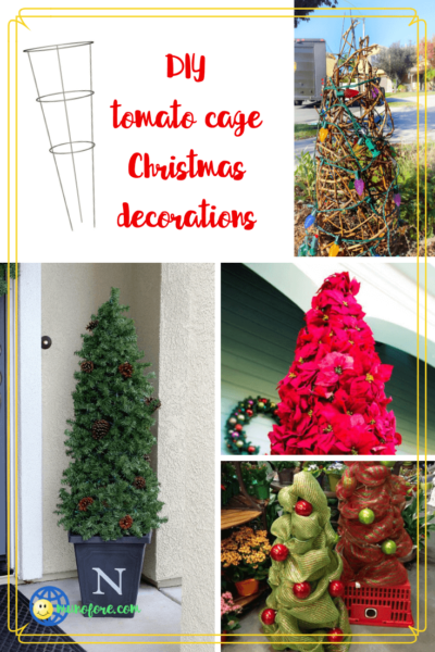 collage of tomato cage Christmas trees