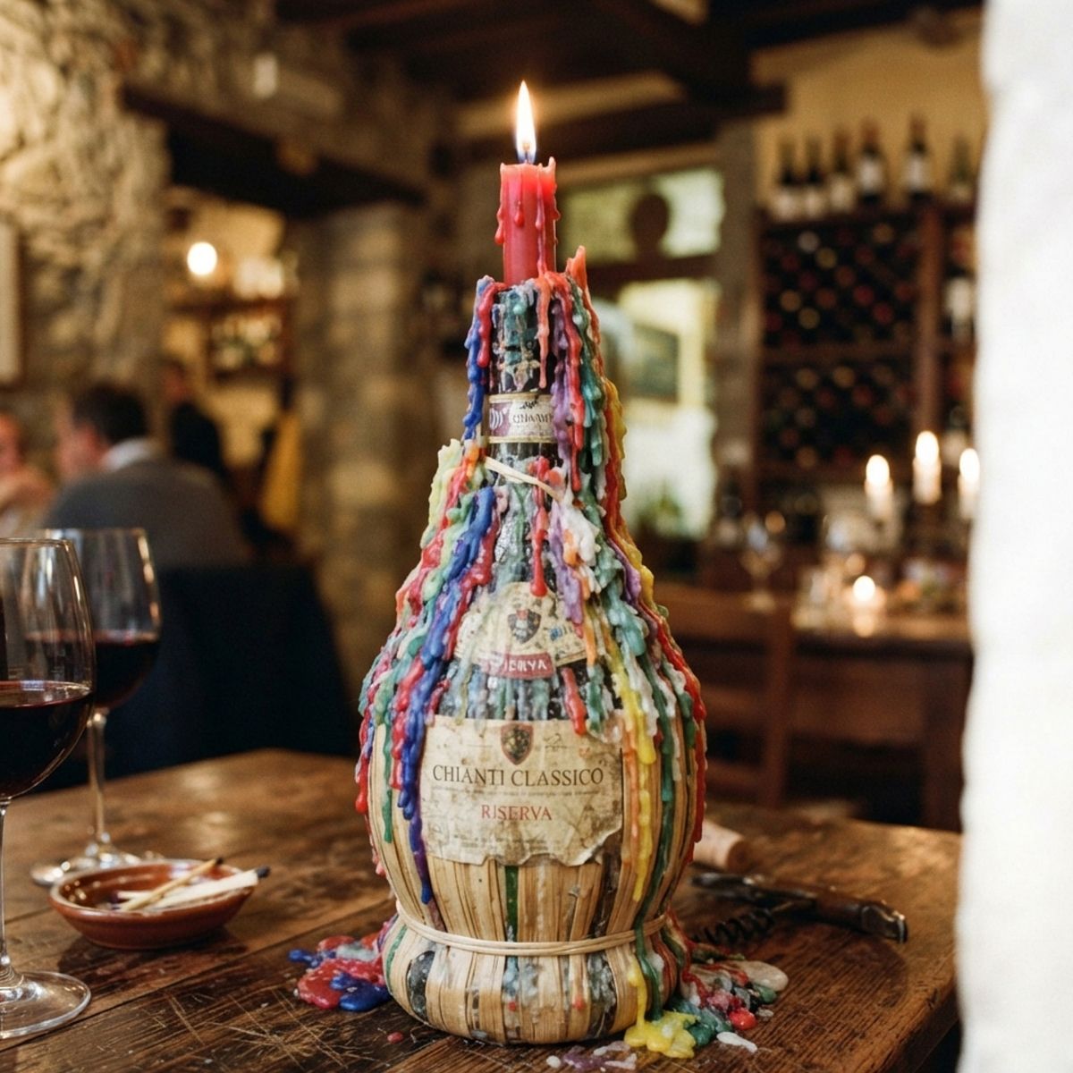 chianti bottle with candle