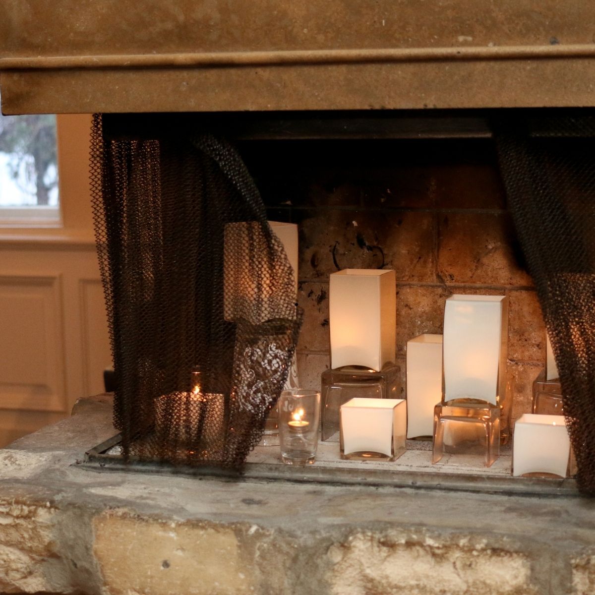 candles in fireplace