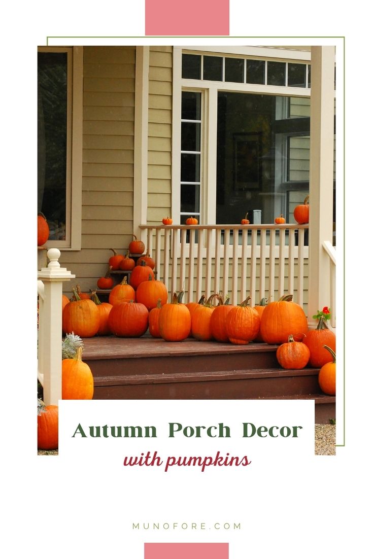 front porch decorated with pumpkins