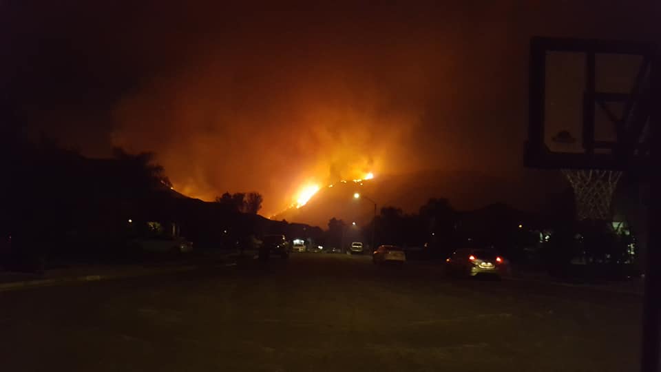 hill in flames from Tenaja Fire