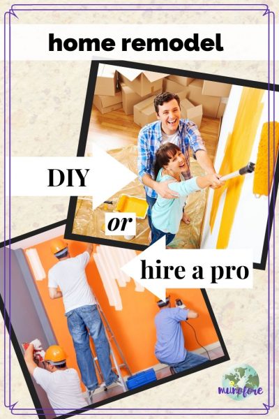 pictures of couple painting and workers remodeling a home