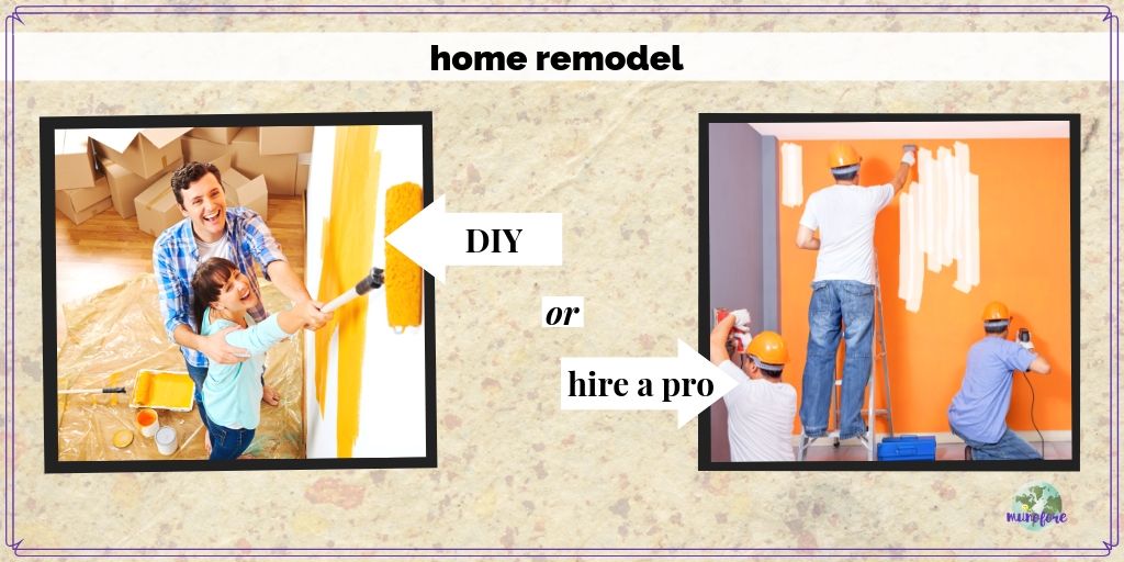 pictures of couple painting and workers remodeling a home