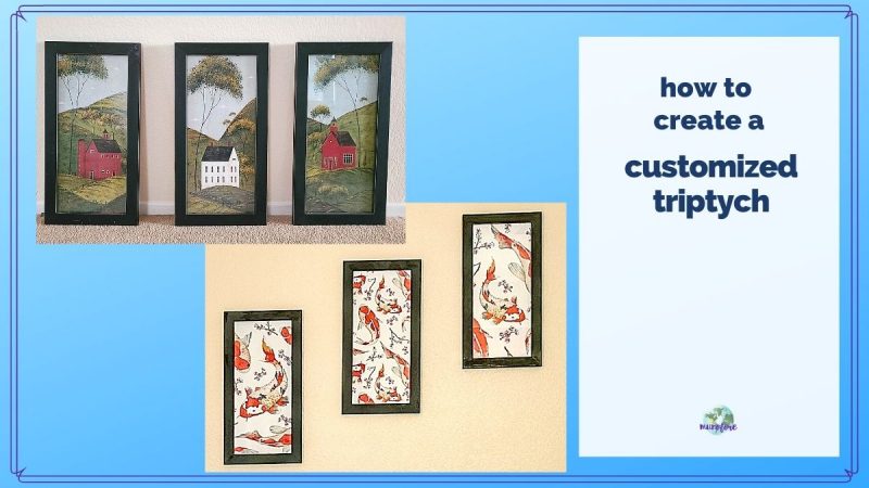 two images of wall art collages with text overlay "how to create a customized triptych"