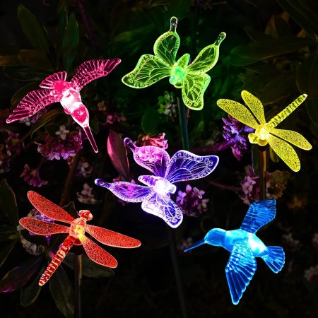 solar lights dragonflies, butterflies and hummingbirds