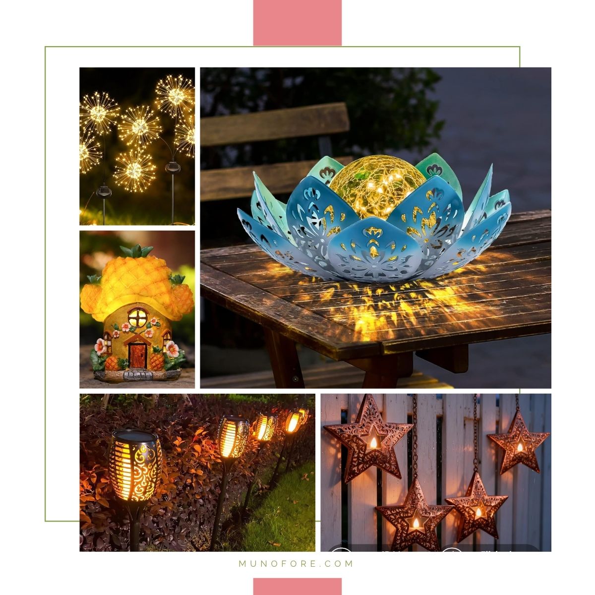 collage of decorative solar lights