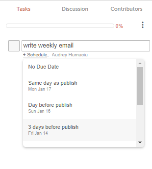 screenshot of task creation in coschedule