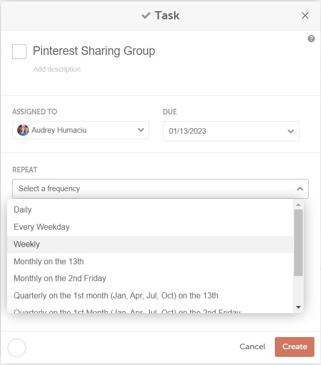 screenshot of coschedule tasks