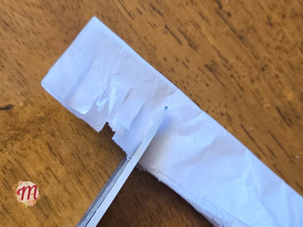 cutting fringe in tissue paper