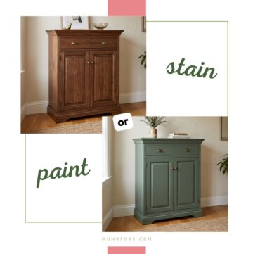 collage of wooden floor cabinet painted and stained